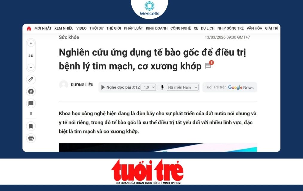 Nghiên cứu ứng dụng tế bào gốc để điều trị bệnh lý tim mạch, cơ xương khớp