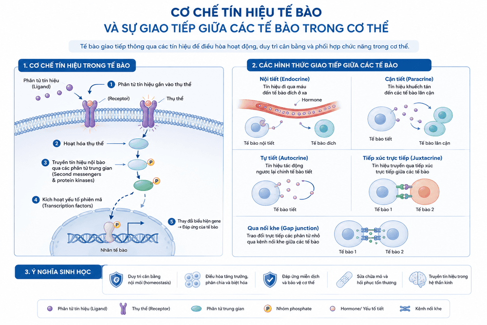 Cơ chế tín hiệu tế bào và sự giao tiếp giữa các tế bào trong cơ thể.