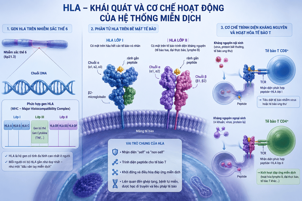 Mã hóa HLA trong genome và mô hình phân tử HLA trên bề mặt tế bào